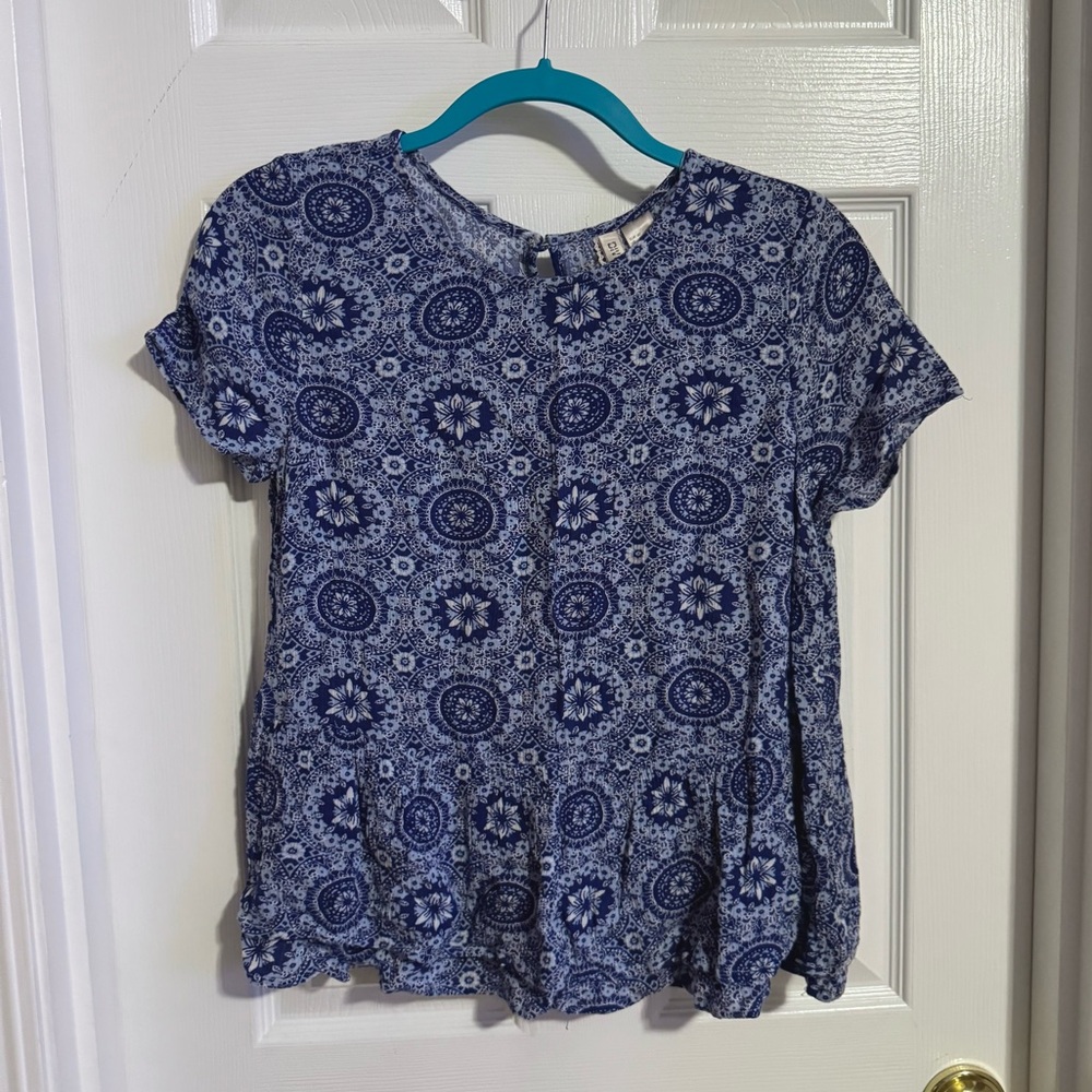 H&M Blue Patterned Blouse Boho Style